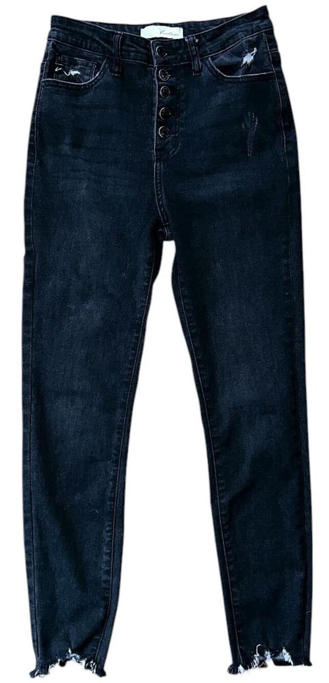 KanCan High-Rise Button Fly Distressed Raw Hem Black Skinny Jeans 7 27X28